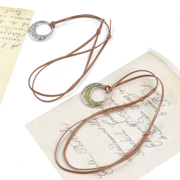 oly-647a675115172fa371bdd699b4839569 Wholesale Electroplated Celtic Knot Round Pendant Necklace With Adjustable Leather Cord Nordic Retro Style Zinc Alloy Fashion Accessory