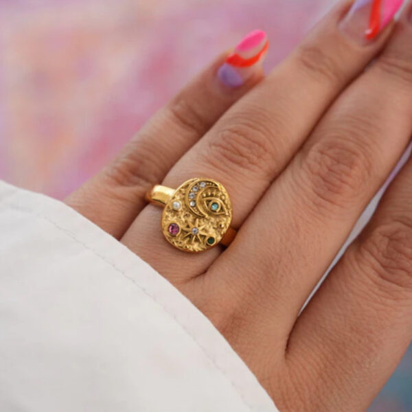 oly-64a4375ee5408fc89d0d9e023db1c00f Wholesale Vintage Style Evil Eye Star Moon Ring Diecast Electroplated Unisex Jewelry Accessory For Everyday Wear Or Gift