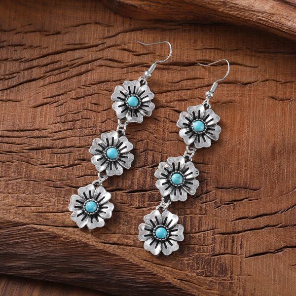 oly-64be3e86948716ea0c15b2b479e0d9c2 Wholesale Vintage Turquoise Small Flower Bracelet Earrings Set Zinc Alloy Electroplated Finish Trendy Jewelry Accessory For Party Or Gift