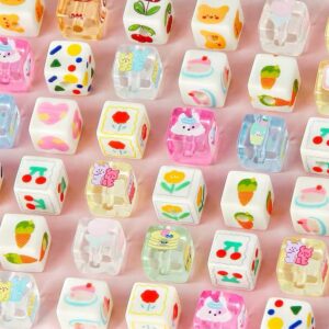 Wholesale 10pcs Cartoon Print Acrylic Square Beads for DIY Jewelry Making, Fashion Craft Accessory, Boutique Resale