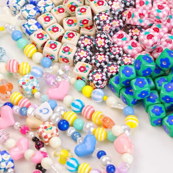 oly-6528fe4190aa02e1f55deacc584a6f86 Wholesale Pink Checkerboard Tulip Acrylic Beads for DIY Phone Charms Hair Accessories Craft Gift