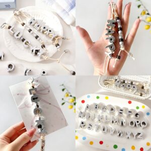Wholesale Mirror Silver Plated Acrylic Letter Beads Large Hole DIY Phone Charm Bag Pendant Jewelry Making Craft Supply
