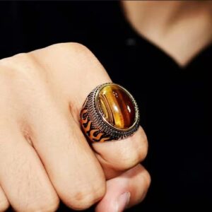 Wholesale Antique Silver Zinc Alloy Ring Tiger Eye Flame Design Unisex Statement Jewelry Accessory For Everyday Wear And Boutique Resale