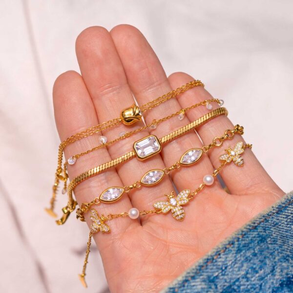 oly-65d9c325bcb2fc3667ac677e5961a28a Wholesale Trendy Stainless Steel ElectroplatedSnake Chain Bracelet Geometric Zircon With Square Marquise Heart Patterns Unisex Jewelry Accessory For Everyday Wear