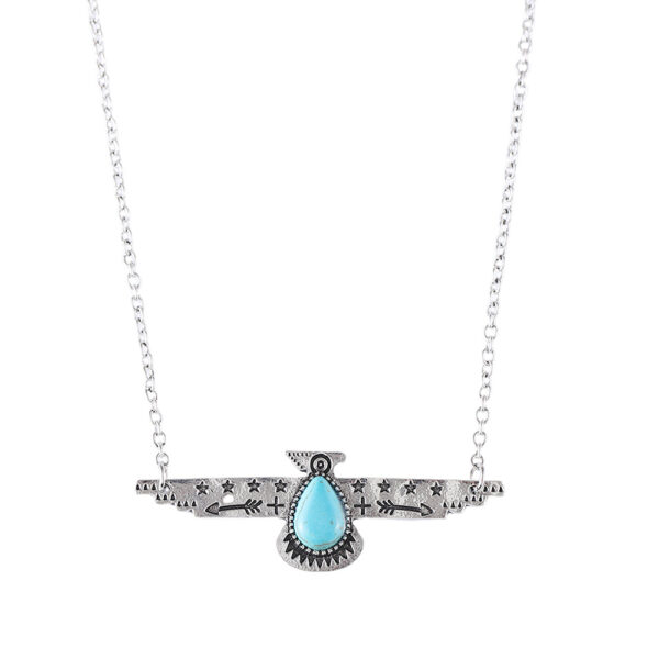 oly-65fd9bec87a6c3d00251b51ff591a228 Wholesale Antique Silver Bohemian Airplane Pendant Necklace Turquoise Inlay Vintage Style Jewelry Boutique Resale