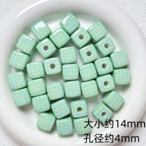 05-green plaid / Size is about 14mm, hole diameter is about 4mm