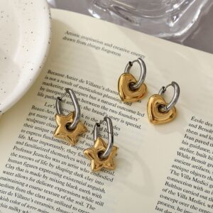 Wholesale Titanium Steel Electroplated Lucky Star Earrings French Contrast Color Oval Ear Cuffs Fashion Jewelry For Women
