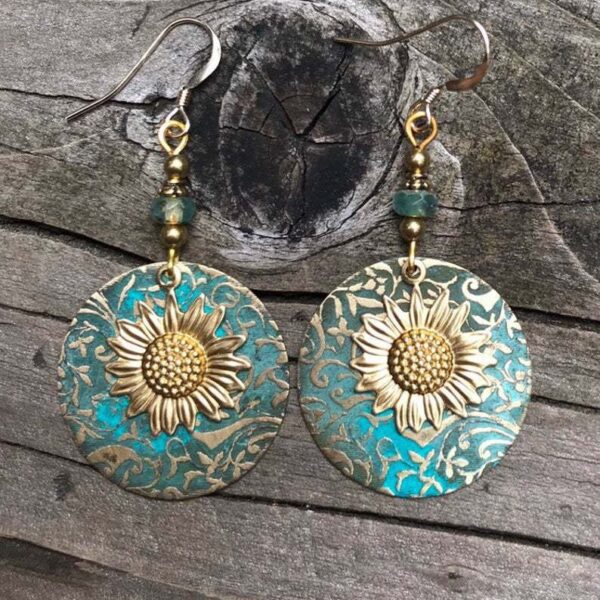 oly-66ad3a3811063a27ab86991fb444aa70 Wholesale Retro Bohemian Sunflower Earrings Alloy Double Layer Vintage Jewelry Accessory Party Gift