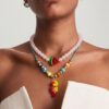 Wholesale Stylish Summer Beaded Heart Seahorse Pendant Necklace Colorful Zircon Gold Plated Copper Jewelry Accessory Gift For Women