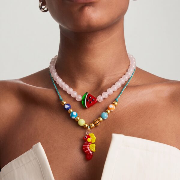 Wholesale Stylish Summer Beaded Heart Seahorse Pendant Necklace Colorful Zircon Gold Plated Copper Jewelry Accessory Gift For Women