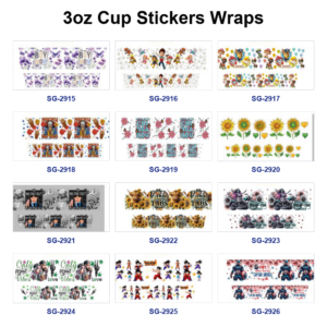 oly-676d4667f2466588832815ef04eed181 Wholesale 8pcs Multi style Figure Sunflower Text Pattern 3oz Cup Stickers Wrap OLY Exclusive