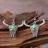 oly-67a75d43f500ddce0759bd86e9e8812a Wholesale Retro Punk Turquoise Bull Head Earrings Necklace Set Ancient Silver Zinc Alloy Fashion Jewelry Gift