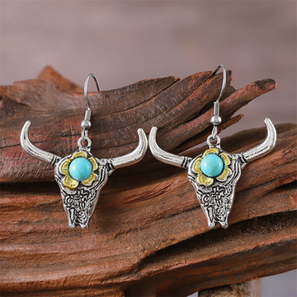 oly-67a75d43f500ddce0759bd86e9e8812a Wholesale Retro Punk Turquoise Bull Head Earrings Necklace Set Ancient Silver Zinc Alloy Fashion Jewelry Gift