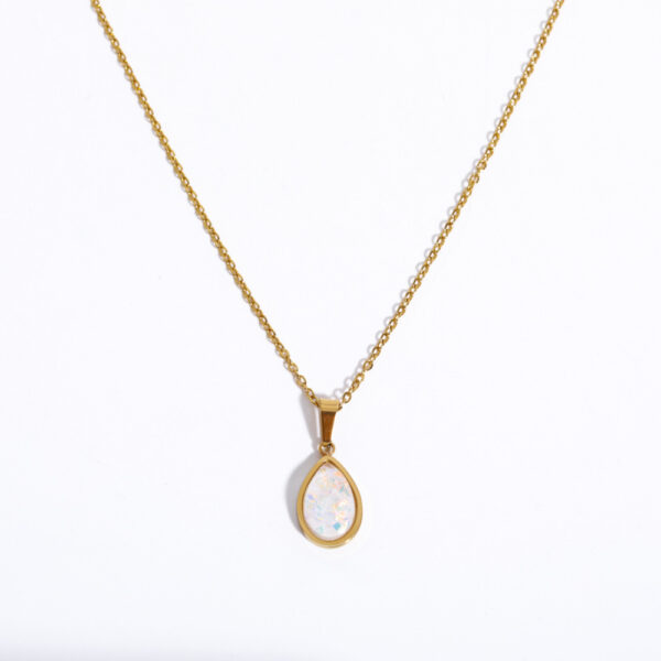 oly-68571c95d300bcc93b546aa1b63c5a97 Wholesale Stylish Drop Pendant Necklace Imitation Opal ISteel Stainless Steel Electroplated Sweater Chain For Women