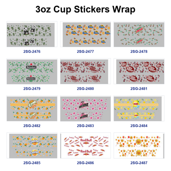 Wholesale 8pcs Cartoon Animal Beverage Element Graphic 3oz Cup Stickers Wrap OLY Exclusive