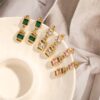 oly-6942be44593ae60322b9e6557c80eef9 Wholesale French Style Stainless Steel Electroplated And Pink Diamond Square Ear Studs Party Jewelry Accessory