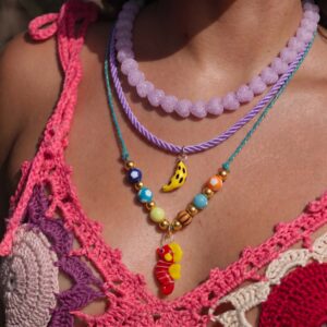 Wholesale Colorful Fruit Beaded Necklace Gilt Copper Trendy Summer Party Jewelry Accessory
