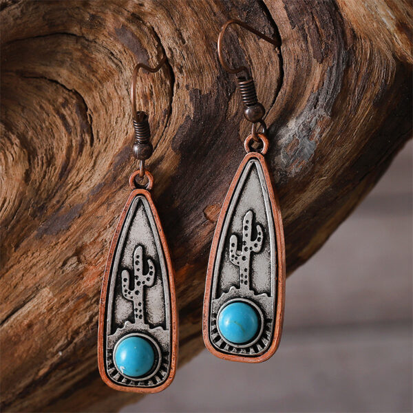 oly-69897ed33f8c2cbafaa97595b85eec6a Wholesale Chic Bohemian Cactus Turquoise Necklace And Earrings Set Electroplated Zinc Alloy Boutique Resale Fashion Accessory