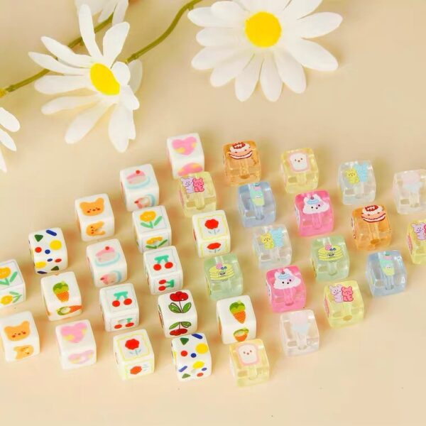 oly-69e0429074486893a2f214d080818b5e Wholesale 10pcs Cartoon Print Acrylic Square Beads for DIY Jewelry Making, Fashion Craft Accessory, Boutique Resale