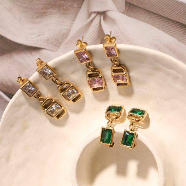 oly-6b371c2649c32aa8e12728ce85901415 Wholesale French Style Stainless Steel Electroplated And Pink Diamond Square Ear Studs Party Jewelry Accessory