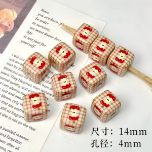 05-light coffee plaid apple / Size is about 14mm, hole diameter is about 4mm
