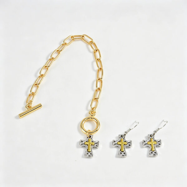 oly-6d5607e35e2e02a4134b74b28b5db06d Wholesale Zinc Alloy Retro Gold Silver Tone OT Buckle Cross Bracelet Fashion Jewelry Gift For Resale