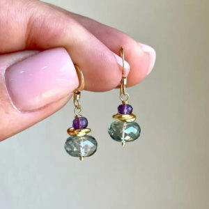 Wholesale Retro Green Purple Gemstone Drop Earrings For Women Party Wear Fashion Accessory Gift