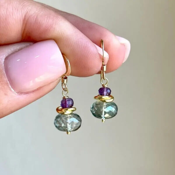 Wholesale Retro Green Purple Gemstone Drop Earrings For Women Party Wear Fashion Accessory Gift