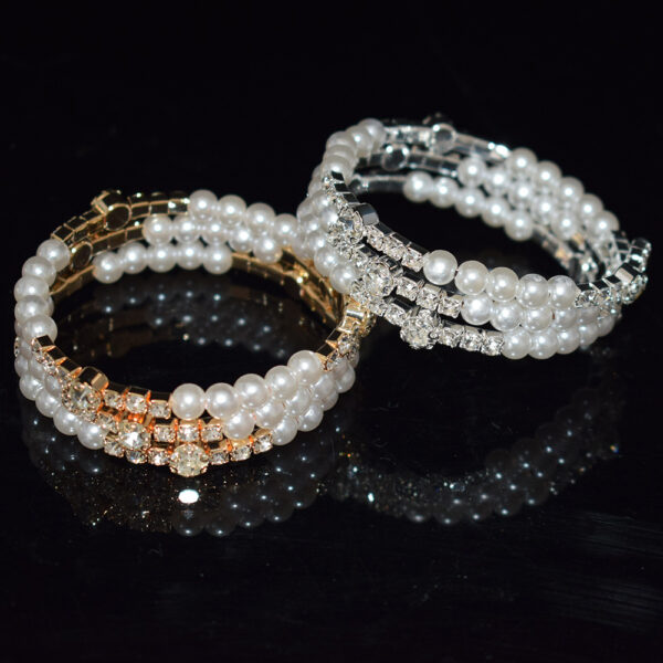oly-6e6babff1e4f32cbd36a321da158555a Wholesale Chic Silver Tone Rhinestone Pearl Wrap Open Cuff Bangle Multi Layer French Women S Bracelet Party Gift Fashion Accessory