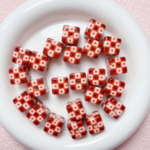09-red peach heart square / Size is about 14mm, hole diameter is about 3.5mm