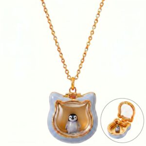 Blue photo box penguin necklace