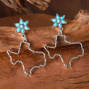 oly-6ee35f267d9d300aa1a41ef456246904 Wholesale Retro Bohemian Turquoise Hollow Map Pendant Earrings In Electroplated Zinc Alloy Fashion Accessory For Everyday Wear
