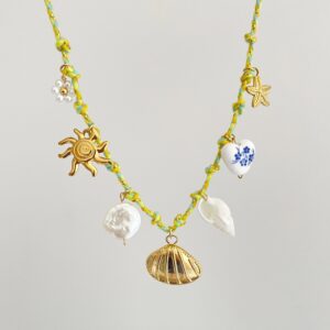 Shell green rope necklace