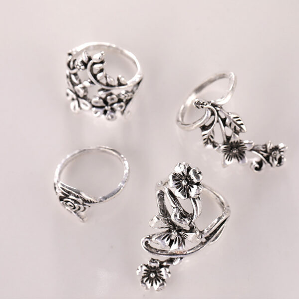 oly-6f5c166618abea2db1ead3df9a130cb1 Wholesale Retro Floral Vine Ring Set Antique Silver Hollow Out Design Fashion Jewelry Accessory For Everyday Wear