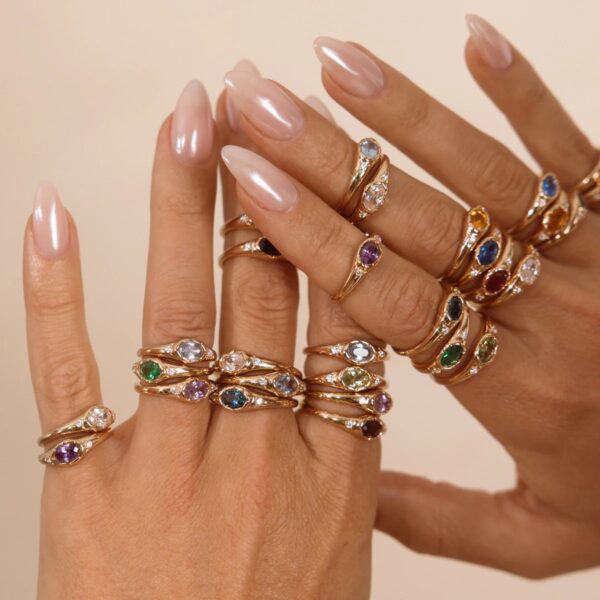 Wholesale Twelve Birthstone Ring In Stainless Steel Electroplated Tone Vacuum Plated Fashion Jewelry Accessory For Everyday Wear