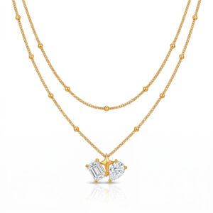 Square zirconium water drop double layer necklace