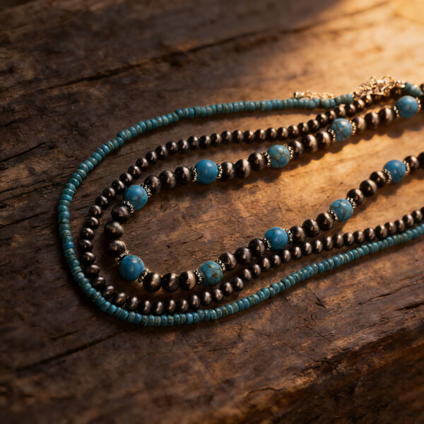 oly-6ffa6aafad7ca6f3984510cd0f2232e4 Wholesale Turquoise Electroplated Zinc Alloy 3 Piece Layering Necklace Set Vintage Chic Jewelry For Women Gift