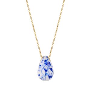 Blue and white teardrop necklace