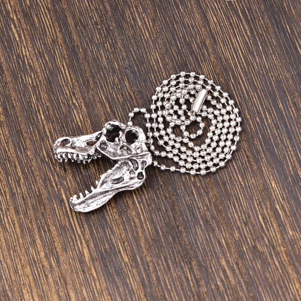 Wholesale Antique Silver Zinc Alloy T Rex Skull Pendant Necklace Vintage Hip Hop Dinosaur Fashion Jewelry Accessory For Everyday Styling