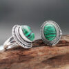 Wholesale Trendy Vintage Ethnic Green Malachite Ring Ancient Silver Tone Alloy Jewelry Fashion Accessory For Boutique Resale