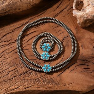 oly-719f94706ed5d624aec3798f0f487ad6 Wholesale Ethnic Turquoise Flower Beaded Jewelry Set Wood Alloy Necklace Bracelet Ring Chic Boutique Gift