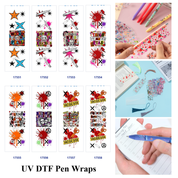 oly-71ed32b4c291dc5d40d4ab25187593bb Wholesale 2/8/16pcs Halloween Dark Graffiti Character Pen and Bookmark Stickers UV DTF Wraps OLY Exclusive
