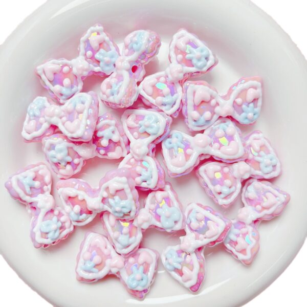 Wholesale Hand-Painted Acrylic Loose Beads Cute Cartoon Bow for DIY Keychain Phone Charm Bag Gift
