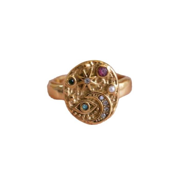 oly-7233f6cf29e9c9e36fd26804cce6b532 Wholesale Vintage Style Evil Eye Star Moon Ring Diecast Electroplated Unisex Jewelry Accessory For Everyday Wear Or Gift