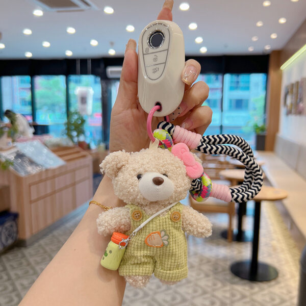 oly-72671fc1a494a02412f879b3780aeee0 Wholesale Plush Bear Keychain Bag Charm Cute Pink Overalls Pendant Fashion Accessory Gift For Women