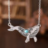 Wholesale Retro Whale Pendant Necklace With Turquoise Accent Antique Silver Finish Bohemian Jewelry Accessory For Gift