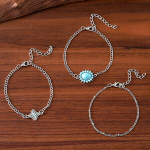 oly-72ea58279f408cf2caf2193e43ac9997 Wholesale Vintage Bohemian Imitation Turquoise Bracelet 3 Pack Zinc Alloy Fashion Accessory For Gift And Everyday Wear