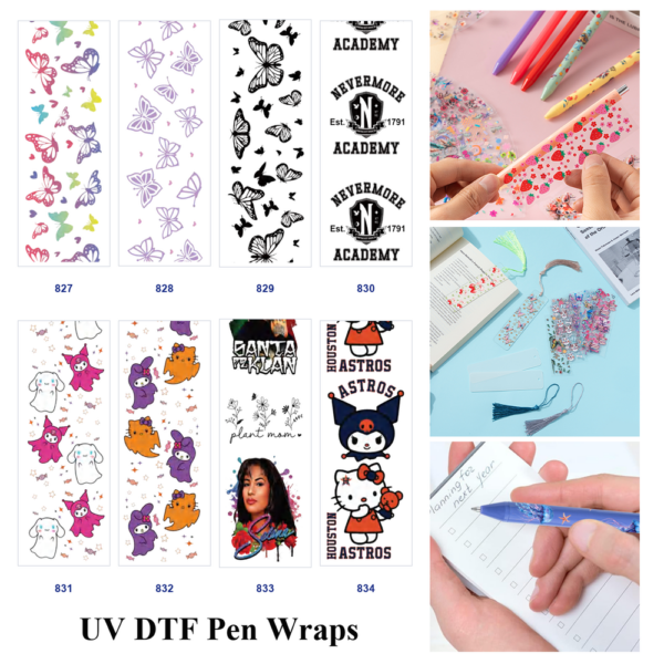 Wholesale 2/8/16pcs Colorful Butterfly Ghost Cartoon Character & Badge Text Print Pen and Bookmark Stickers UV DTF Wraps OLY Exclusive