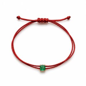 Red braided rope square green zirconium bracelet