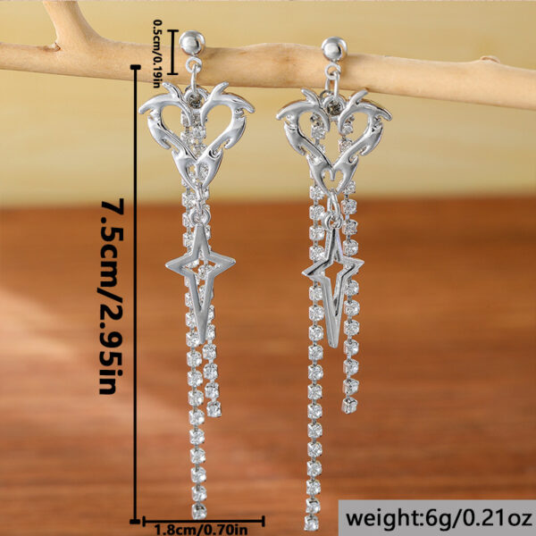 Wholesale Zinc Alloy Heart Rhinestone Tassel Drop Earrings Y2K Boho Chic Fashion Jewelry Accessory Boutique Resale Gift
